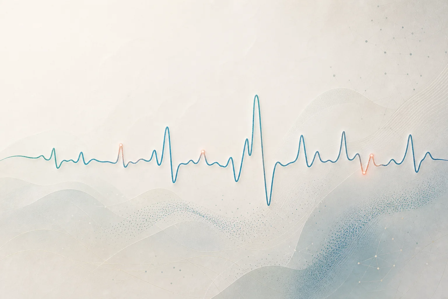 Editorial illustration of an irregular cardiac rhythm associated with atrial fibrillation